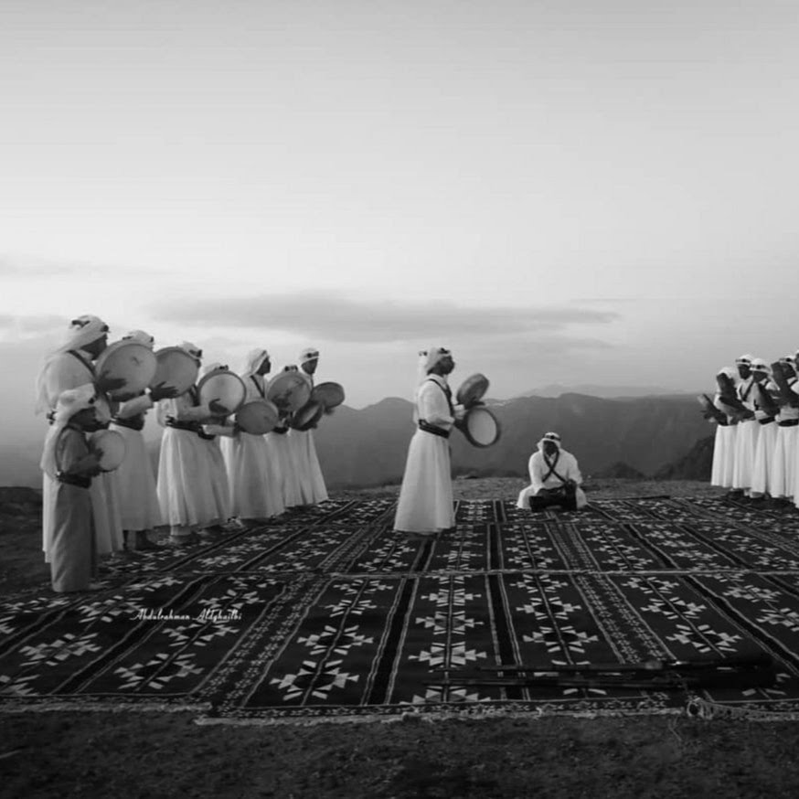 Saudi traditional musicians performing outdoors